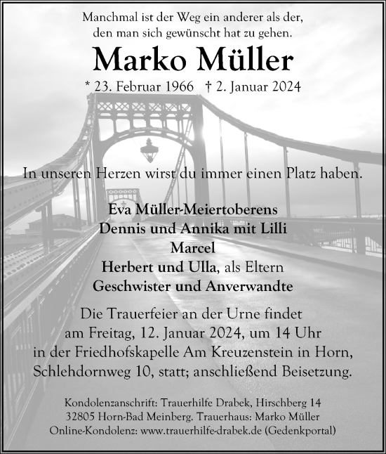 Anzeige  Marko Müller  Lippische Landes-Zeitung