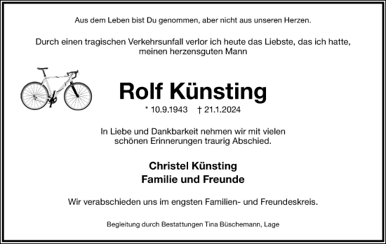 Anzeige  Rolf Künsting  Lippische Landes-Zeitung