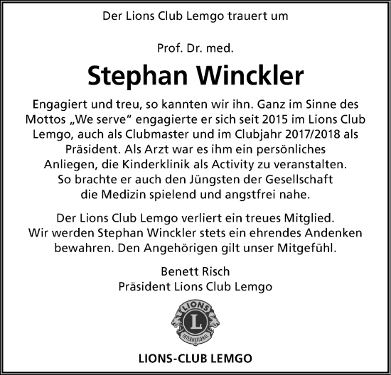 Anzeige  Stephan Winckler  Lippische Landes-Zeitung