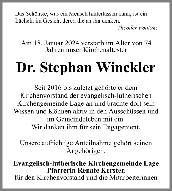Anzeige  Stephan Winckler  Lippische Landes-Zeitung