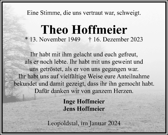 Anzeige  Theo Hoffmeier  Lippische Landes-Zeitung