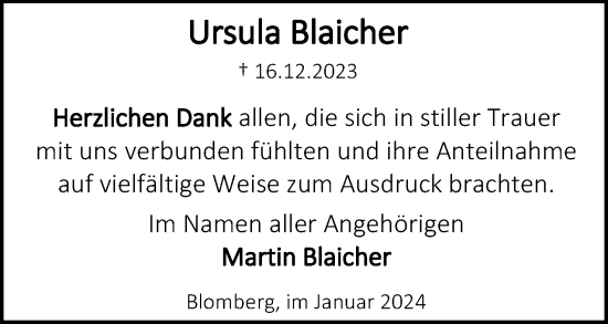 Anzeige  Ursula Blaicher  Lippische Landes-Zeitung