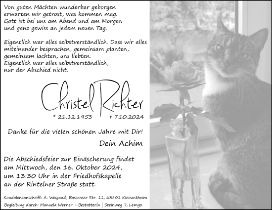Anzeige  Christel Richter  Lippische Landes-Zeitung