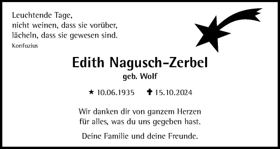 Anzeige  Edith Nagusch-Zerbel  Lippische Landes-Zeitung