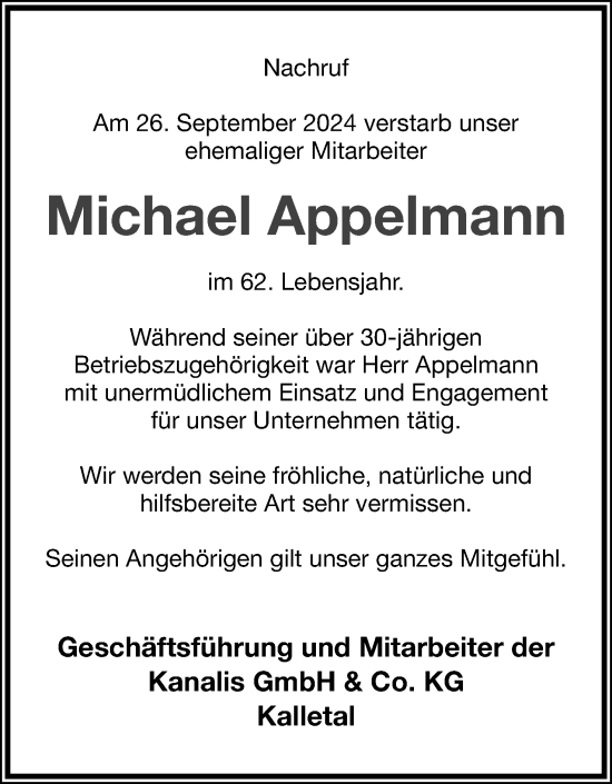 Anzeige  Michael Appelmann  Lippische Landes-Zeitung