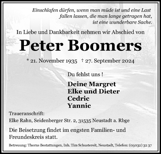 Anzeige  Peter Boomers  Lippische Landes-Zeitung