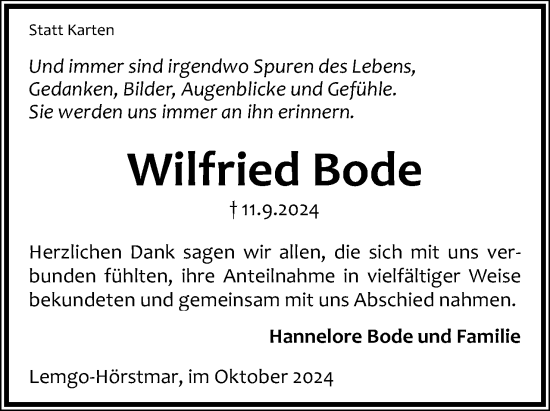 Anzeige  Wilfried Bode  Lippische Landes-Zeitung