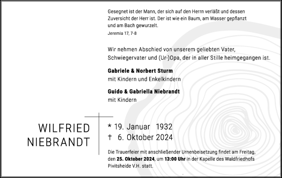 Anzeige  Wilfried Niebrandt  Lippische Landes-Zeitung