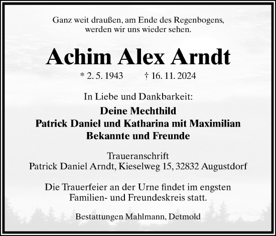 Anzeige  Achim Alex Arndt  Lippische Landes-Zeitung