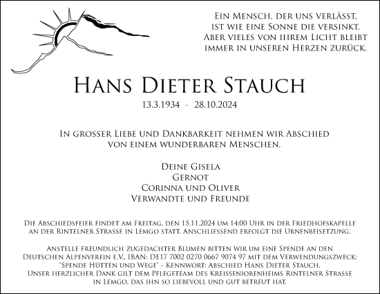 Anzeige  Hans Dieter Strauch  Lippische Landes-Zeitung