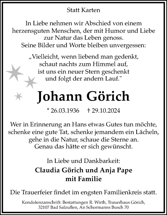 Anzeige  Johann Görich  Lippische Landes-Zeitung