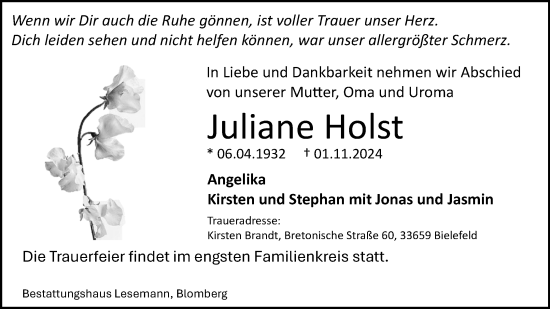 Anzeige  Juliane Holst  Lippische Landes-Zeitung