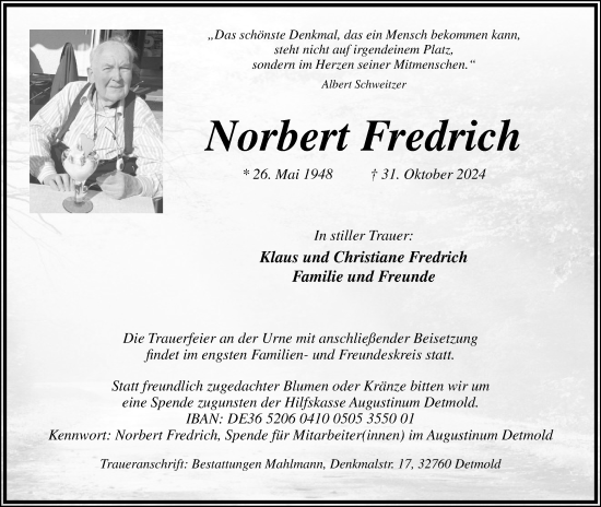 Anzeige  Norbert Fredrich  Lippische Landes-Zeitung
