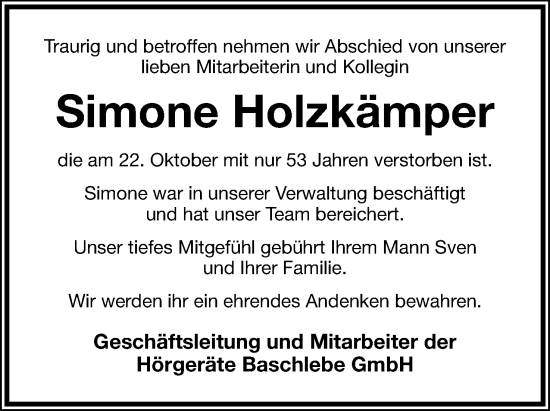 Anzeige  Simone Holzkämper  Lippische Landes-Zeitung