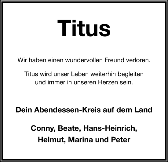 Anzeige  Titus Bertolini  Lippische Landes-Zeitung
