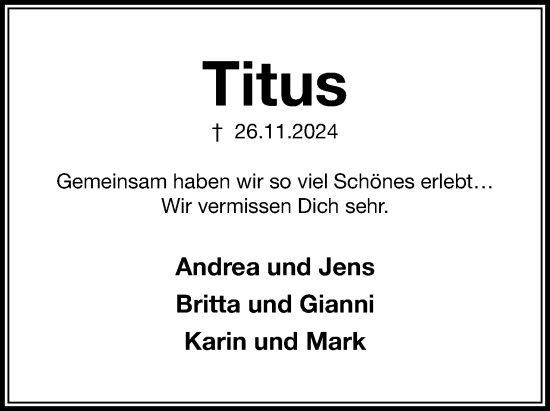 Anzeige  Titus Bertolini  Lippische Landes-Zeitung