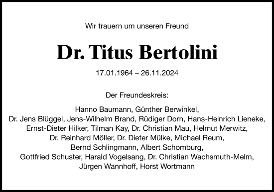 Anzeige  Titus Bertolini  Lippische Landes-Zeitung