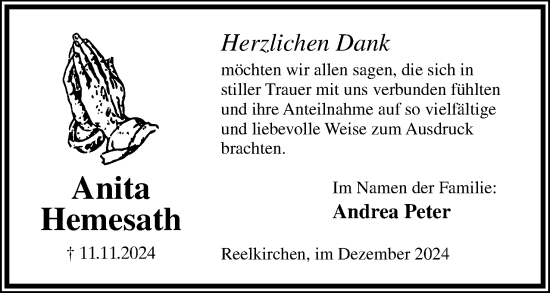 Anzeige  Anita Hemesath  Lippische Landes-Zeitung