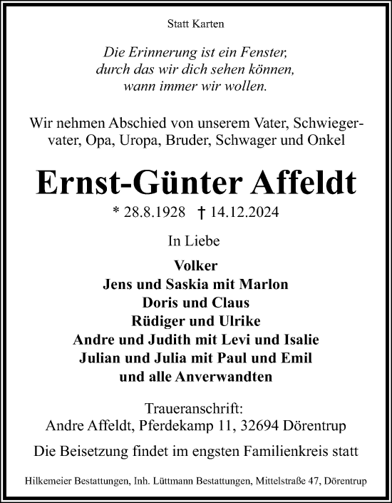Anzeige  Ernst-Günter Affeldt  Lippische Landes-Zeitung