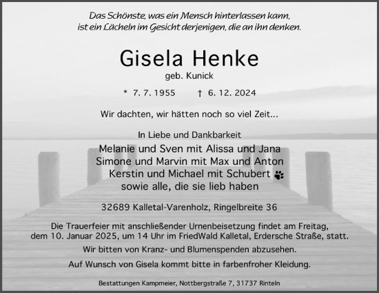 Anzeige  Gisela Henke  Lippische Landes-Zeitung
