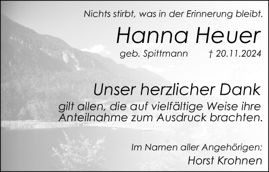 Anzeige  Hanna Heuer  Lippische Landes-Zeitung
