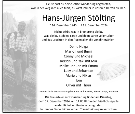 Anzeige  Hans-Jürgen Stölting  Lippische Landes-Zeitung
