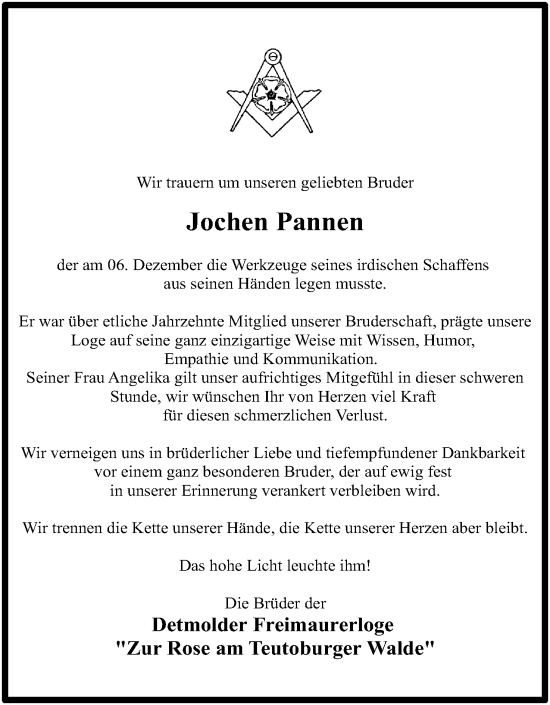 Anzeige  Jochen Pannen  Lippische Landes-Zeitung