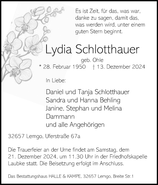 Anzeige  Lydia Schlotthauer  Lippische Landes-Zeitung