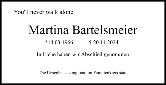 Anzeige  Martina Bartelsmeier  Lippische Landes-Zeitung