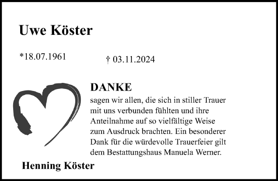 Anzeige  Uwe Köster  Lippische Landes-Zeitung