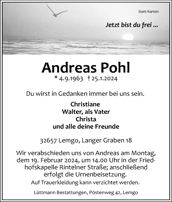 Anzeige  Andreas Pohl  Lippische Landes-Zeitung