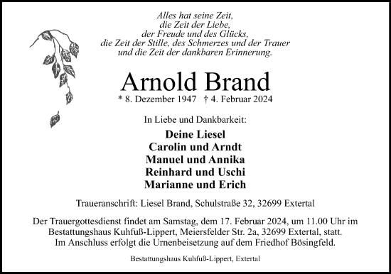 Anzeige  Arnold Brand  Lippische Landes-Zeitung