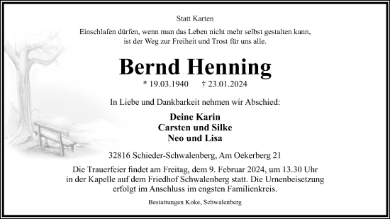 Anzeige  Bernd Henning  Lippische Landes-Zeitung