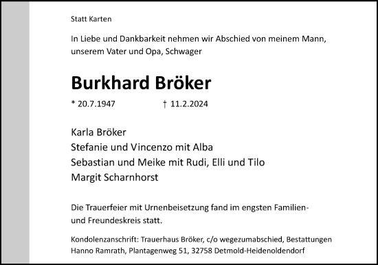 Anzeige  Burkhard Bröker  Lippische Landes-Zeitung