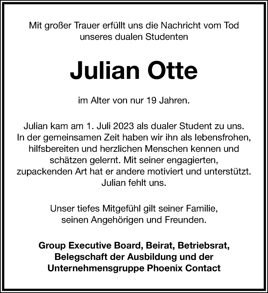  Traueranzeige für Julian Otte vom 17.02.2024 aus Lippische Landes-Zeitung