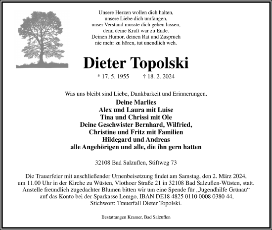 Anzeige  Dieter Topolski  Lippische Landes-Zeitung