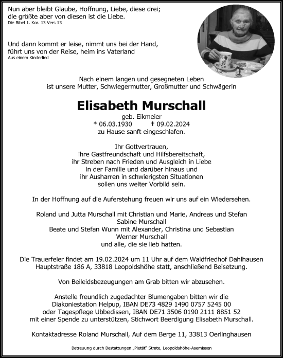 Anzeige  Elisabeth Murschall  Lippische Landes-Zeitung