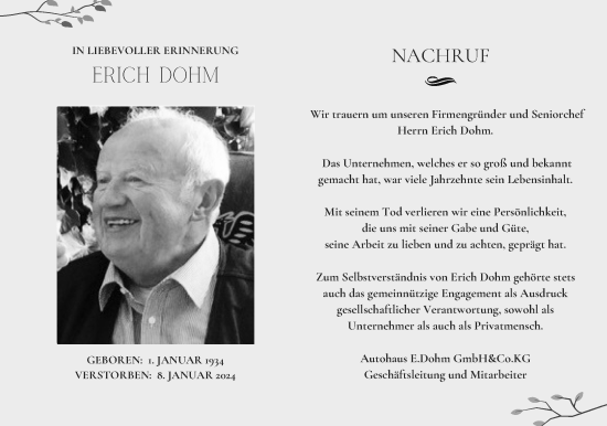 Anzeige  Erich Dohm  Lippische Landes-Zeitung