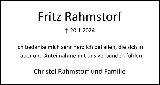 Anzeige  Fritz Rahmstorf  Lippische Landes-Zeitung