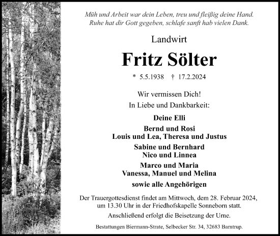 Anzeige  Fritz Sölter  Lippische Landes-Zeitung