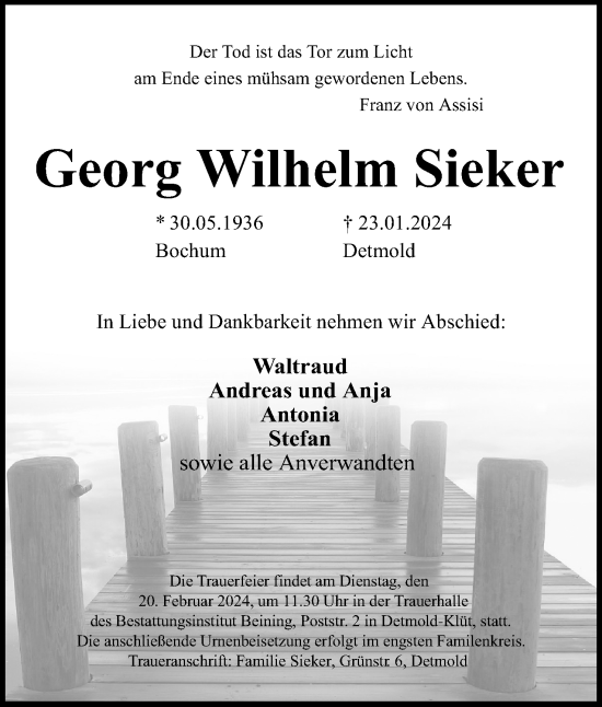 Anzeige  Georg Wilhelm Sieker  Lippische Landes-Zeitung
