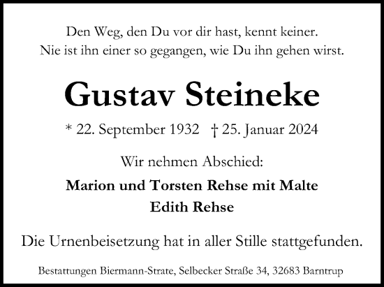 Anzeige  Gustav Steineke  Lippische Landes-Zeitung