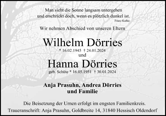 Anzeige  Hanna Dörries  Lippische Landes-Zeitung