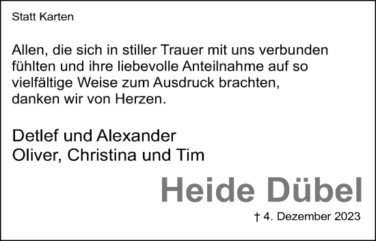 Anzeige  Heide Dübel  Lippische Landes-Zeitung