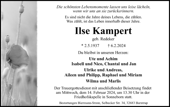Anzeige  Ilse Kampert  Lippische Landes-Zeitung