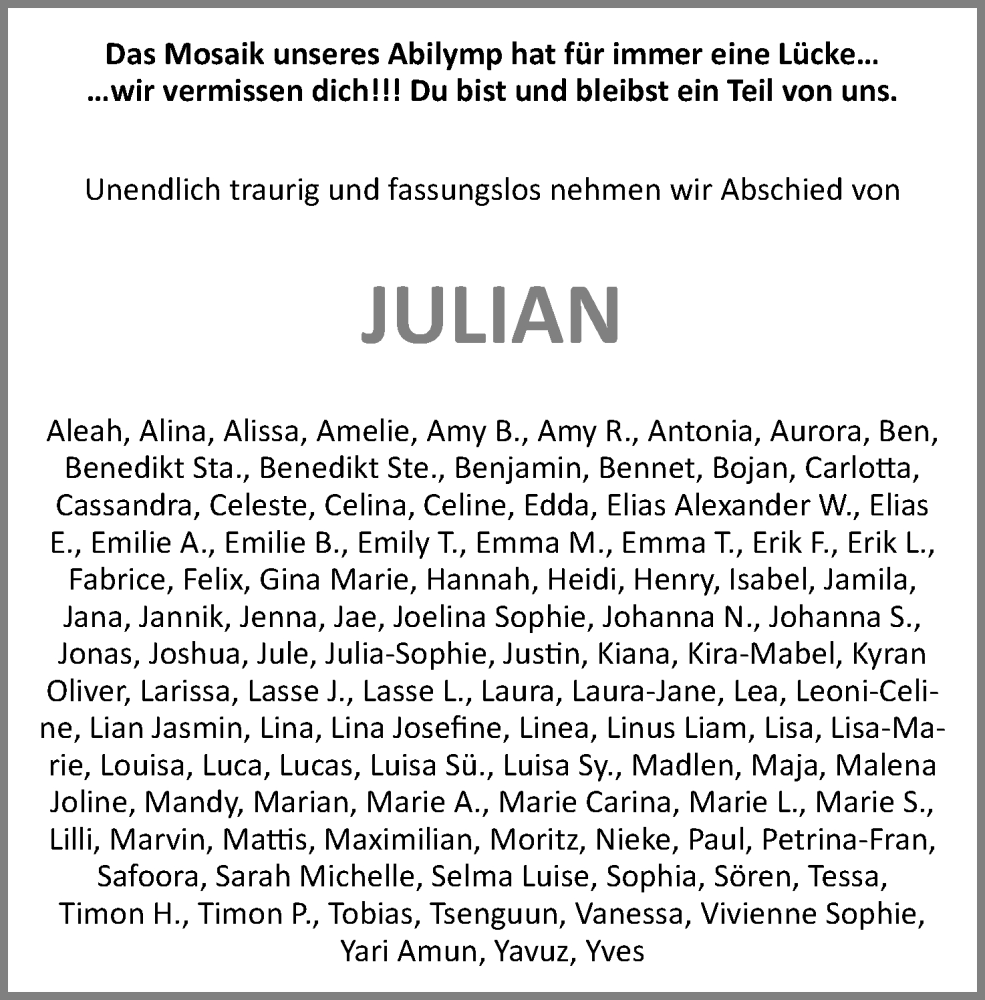  Traueranzeige für Julian Otte vom 17.02.2024 aus Lippische Landes-Zeitung