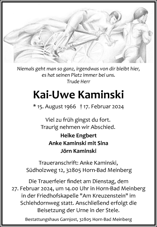 Anzeige  Kai-Uwe Kaminski  Lippische Landes-Zeitung
