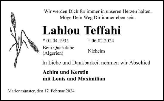 Anzeige  Lahlou Teffahi  Lippische Landes-Zeitung