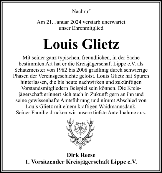 Anzeige  Louis Glietz  Lippische Landes-Zeitung