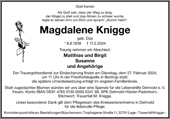 Anzeige  Magdalene Knigge  Lippische Landes-Zeitung